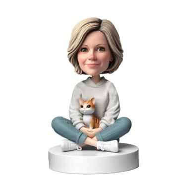 Imagem de Custom Cozy Homemaker Lady Bobblehead abraçando gato feito à mão a partir de sua foto decoração de casa lembrança doce presente para namorada Bestie aniversário