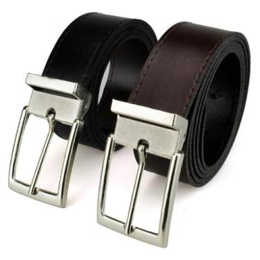 Imagem de Kit 2 Cintos Masculino Dupla Face Social Couro Eco Fivela Removível - 