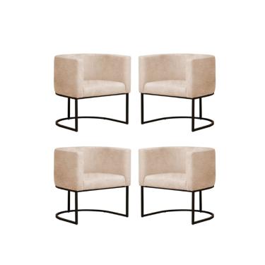 Imagem de Kit 4 Poltronas Reforçada Decorativa Sala Gabriela Base Ferro Preta Suede