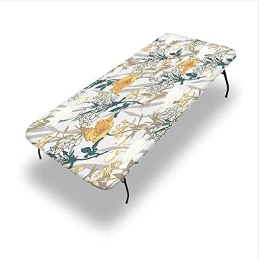 Imagem de Toalha de mesa com elástico retangular floral, estampa de patchwork sem costura, adequada para festas de acampamento e piquenique, capa de mesa de 61 x 122 cm para mesa dobrável de 1,2 m