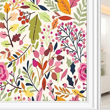 Imagem de Película de janela de privacidade de flores, textura de estilo floral, filme de vidro para sala de estar e escritório em casa, L90 x C 190 cm