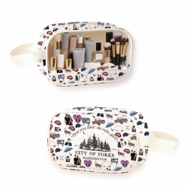 Imagem de Bolsa de maquiagem transparente inspirada no filme Edward's Cullen & Bella Swan para presente para amantes de vampiros, bolsa de higiene pessoal transparente City of Forks, Rain C-Makeup, Bolsa de