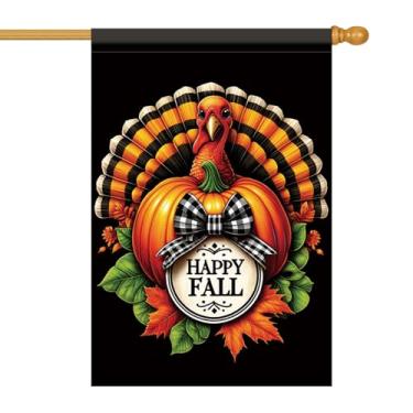 Imagem de Starlit Patio Happy Fall Bandeira de casa de abóbora de peru 71 x 101 cm bandeira de jardim colheita de outono bandeira dupla face para quintal externo varanda gramado sazonal decoração de ação de