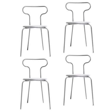 Imagem de Conjunto 4 Cadeiras Base Tubular Fixa Fantasminha Chef Prata/Branco