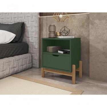 Imagem de Mesa De Cabeceira C/ Nicho E Gaveteiro Porta Itens Aurora Verde Oliva