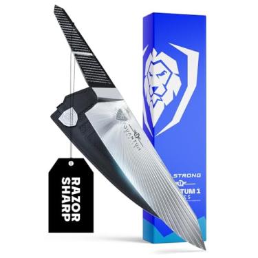 Imagem de DALSTRONG – Quantum 1 Series – American Forged BD1N-VX High Carbon Steel – Cabo híbrido de fibra de carbono G10 – Bainha de couro, Ultra-premium American forged BD1N-VX Hyper Steel,“Nova Prime” pattern on Blade, Vacuum Heat-Treatment,G10 Carbon Fibre Handle ,black. Lifetime Warranty, Dalstrong Suppo