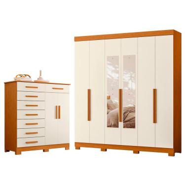 Imagem de Quarto Completo Guarda Roupa 6 Portas Com espelho Vinci e Cômoda Sapateira Verona