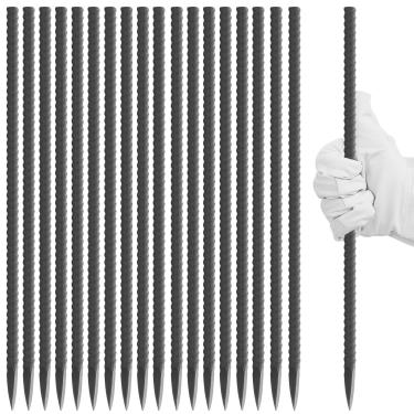 Imagem de 50 peças de estacas de vergalhão de 40,6 cm, pontas de madeira para paisagens resistentes, 5/40,6 cm de diâmetro, estacas de aço retas para suportes de plantas de barraca de trampolim, âncoras de