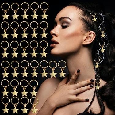Imagem de 30 peças de grampo de cabelo para acessórios de tranças, joias Flosius Loc para mulheres negras, acessórios de dreadlock, contas de cabelo para tranças para meninas (estrela dourada)
