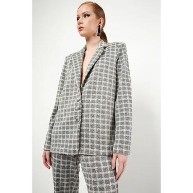 Imagem de Blazer Manga Longa Em Malha Jacquard Estruturada Xadrez-Feminino