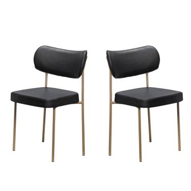 Imagem de Kit 2 Cadeiras Estofadas Leather Para Sala Jantar em Aço-Estrutura Dourada e Preto Onix-EdeCasaMoveis