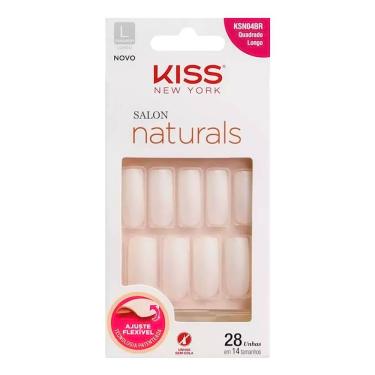 Imagem de Unhas Postiças Kiss New York Salon Naturals Tamanho Quadrado Longo KSNO4BR com 28 Unidades
