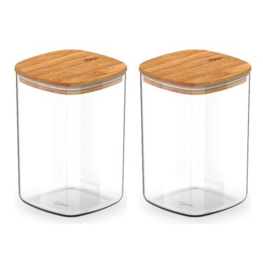 Imagem de Kit 2 Pote Hermético Organizador Tampa De Bambu 1L Ou