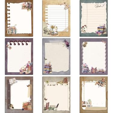 Imagem de INCOK Notas adesivas de livro - 9 peças de resenha de livro de estética Post it notas flor a fazer lista, blocos de notas vintage, material escolar, presente de festival de aniversário para mulheres