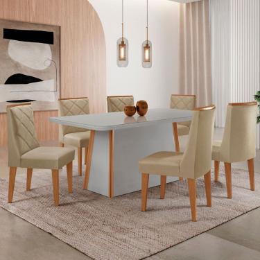 Imagem de Mesa de Jantar Diane 180cm Tampo MDF Vidro com 6 Cadeiras Isadora Moderna Mobília