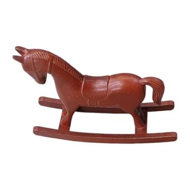 Imagem de FLCPJGV Estátua de cavalo de balanço, estatueta de cavalo de madeira esculpida, design vintage, escultura multifuncional, Vermelho