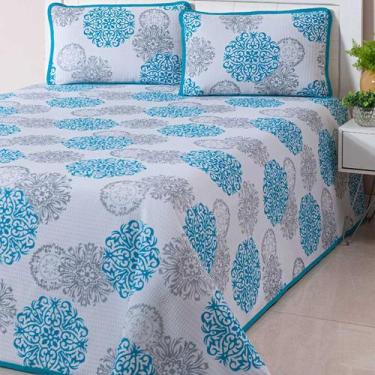 Imagem de Cobre Leito Colcha Casal Queen 03 Peças Tecido Piquet Estampado Xadrez