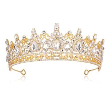 Imagem de Vinjewelry Tiaras e coroas para mulheres, tiara de princesa com strass, acessórios de cabelo dourado para festa de aniversário, casamento