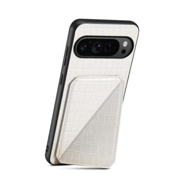 Imagem de LTLMYDAM Capa de couro para Google Pixel 10Pro XL/10 Pro/10, textura de crocodilo, compartimentos para cartões, capa traseira antiderrapante, branca, 10 Pro