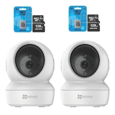 Imagem de KIT 2 Cameras de Seguranca Interna C6N 1080p FullHD Wi-Fi Pan-tilt 360 Branca + 2 Cartoes de Memoria Micro SD 128 GB Hs-tf-d1
