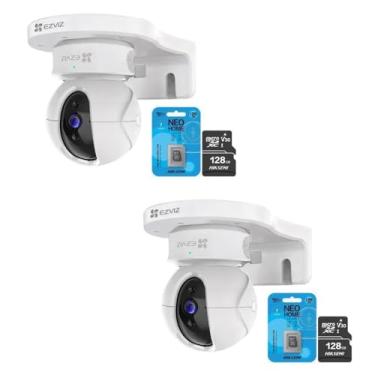 Imagem de Kit 2 Cameras de Segurança Interna C6N 1080p FullHD Wi-Fi Pan-tilt 360 Branca + 2 Cartoes de Memoria Micro SD 128 GB Hs-tf-d1 + 2 Suportes de Parede para Camera