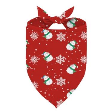 Imagem de Bandana de Natal para cães, lenço vermelho para animais de estimação com estampa de boneco de neve e flocos de neve, cachecol triângulo ajustável, presente de Natal para cães pequenos e médios