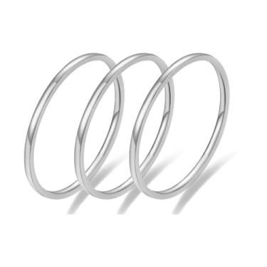 Imagem de LXBQYSTO Conjunto de 3 anéis de aço inoxidável para mulheres e homens, alianças de casamento de compromisso empilháveis de ouro/prata que não mancham tamanho 5-10, Aço inoxidável, Sem pedra preciosa