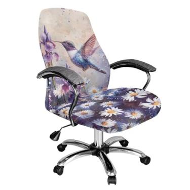 Imagem de Talayituse Capa para cadeira de escritório com estampa de margarida e lavanda beija-flor, peça única, tecido jacquard elástico, resistente à água, com fundo elástico para cadeiras de apoio de braço, P