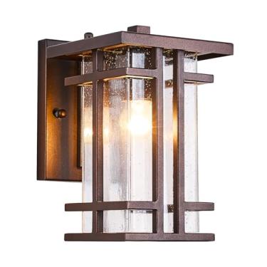 Imagem de Luminária de parede externa retrô externa bronze polido a óleo com sombra de vidro semeado 25,4 cm de altura, luminárias externas, montagem na parede, IP65, à prova d'água, iluminação de varanda