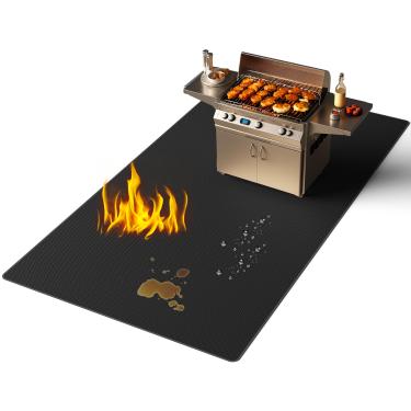 Imagem de Lancryen Tapete sob a grelha para churrasqueira externa, grande almofada dupla face à prova de fogo, tapete espesso para lareira/fogueira, à prova de óleo, protetor de churrasco à prova d'água