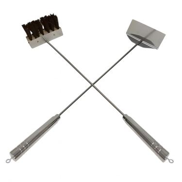 Imagem de Kit Lareira 95cm Acessórios de Limpeza De Churrasqueira Forno a Lenha Peças em Inox Rastelo e Vassoura