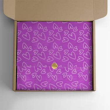 Imagem de Papel de Seda Premium Estampa de Coração 30x68cm com 100 Folhas para Embalagem de Presentes e Decoração (Lilás)