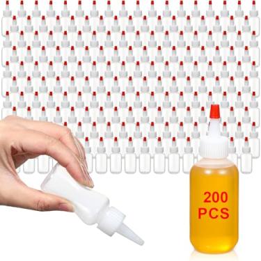 Imagem de Mifoci 200 frascos pequenos de plástico para condimentos de 28,3 g com tampa vermelha, mini garrafas dispensadoras Boston adequado para molho de salada, óleo, biscoitos, escrever colas de tinta