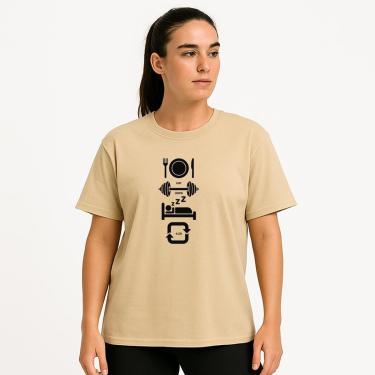 Imagem de Camiseta Feminina Algodão Comer Treinar e Dormir Dia a Dia Caminhada Exercicios Academia-Feminino