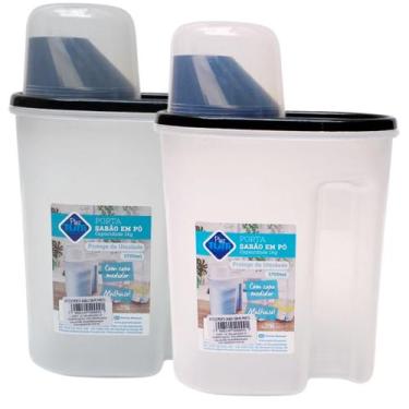 Imagem de Kit 2 Portas Sabão Em Pó Pratico 1,7L Com Tampa e Copo Medidora - PLAS