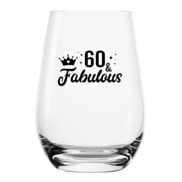Imagem de YJXIN Taça de vinho fabulosa engraçada sem haste presentes de aniversário de 60 anos para mulheres, decorações de aniversário de 60 anos engraçadas para mulheres, amigas, irmãs, mães que fazem 60 anos