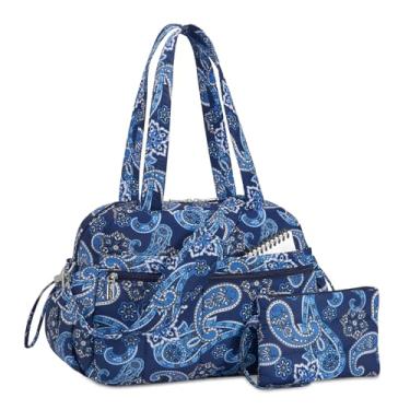Imagem de TOPDesign Bolsa esportiva de viagem para mulheres, bolsa de ginástica acolchoada com bolso molhado, para viagem de fim de semana com manga de bagagem, Bandana, Large, Casual