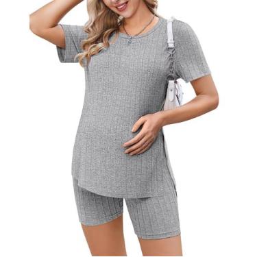 Imagem de Conjunto de maternidade Ekouaer de 2 peças, pijamas, cinza claro, S