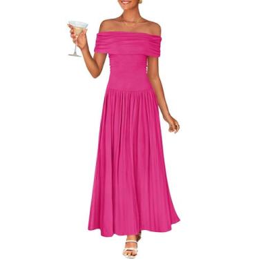 Imagem de Vestido maxi feminino ZESICA, sem ombros, rosa de verão, GG