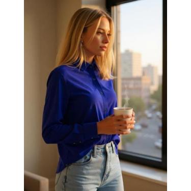 Imagem de Camisa Feminina Manga Longa Moderna Estilosa Sem Bolso Uniforme Secret