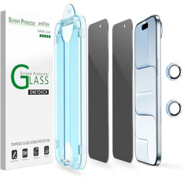 Imagem de amFilm Película de privacidade OneTouch para iPhone Air 17 de 6,5 polegadas + protetor de lente de câmera | Instalação de alinhamento automático | Sem bolhas | Vidro temperado 9H | À prova de