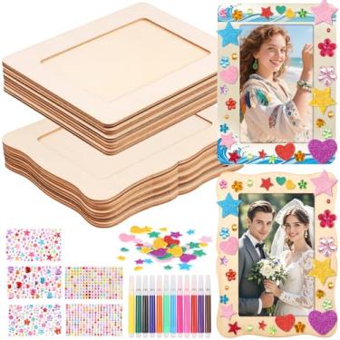 Imagem de Kit de artesanato de pintura de porta-retrato para moldura de madeira com adesivo de glitter e caneta colorida, presente de artesanato infantil faça você mesmo, 10 x 15 cm ZJMCAJY