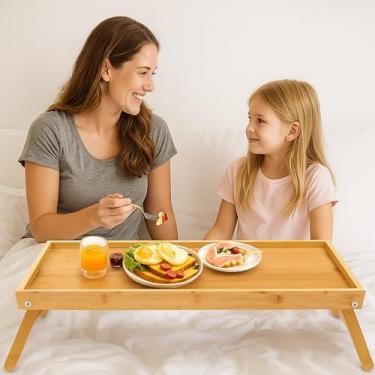 Imagem de Geelin Bandeja de cama extragrande de bambu de 76 x 38 cm com pernas dobráveis, bandeja de café da manhã para cama, sofá, comer, trabalho, laptop, TV, mesa de lanche