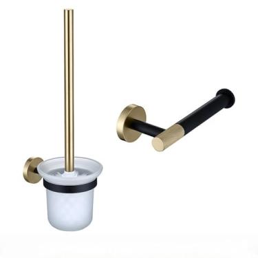 Imagem de Suporte para escova de vaso sanitário com copo de vidro, suporte para rolo de papel higiênico de parede, gancho para cabide de roupão de aço inoxidável, acessórios de banheiro, conjunto completo 02