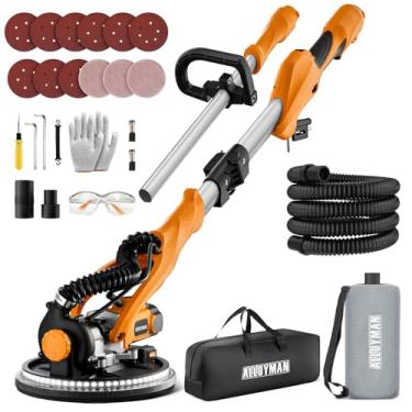 Imagem de Lixadeira de drywall, lixadeira elétrica de drywall 1050W com coleta de poeira a vácuo, lixadeira de parede de 2100 RPM com 7 velocidades variáveis, alça dobrável e extensível, luz LED de dois andares