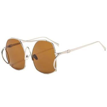 Imagem de Óculos de sol femininos ovais de luxo, com gradiente, personalidade, armação dupla, todos os modelos, masculino, UV400 (chá prateado)