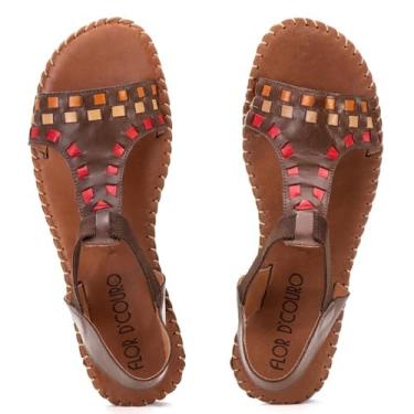 Imagem de Rasteirinha Conforto Couro Calce Facil Indiano Costurado Elastico Solado Borracha Detalhes a Laser Tamanho:40;Cor:Marrom;Gênero:Feminino;Departamento BS:Esporte