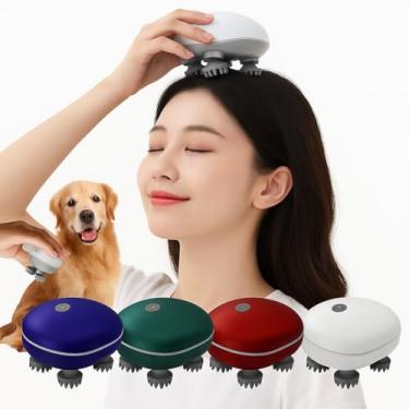 Imagem de Massageador Elétrico Couro Cabeludo Humanos e Pets Portátil Recarregável 3 Velocidades com 4 Cabeças de Massagem Massageador Capilar Multifuncional