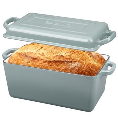 Imagem de EDGING CASTING Forno holandês de ferro fundido esmaltado, forno de pão oblongo para assar pão de fermento, assadeira, alças duplas, seguro para forno, 4 quartos, Seasalt