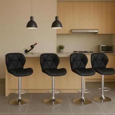 Imagem de Kit 4 Banquetas Altas Giratórias, Estofadas em PU Preto, Base Cromada, Altura Regulável, Design Moderno